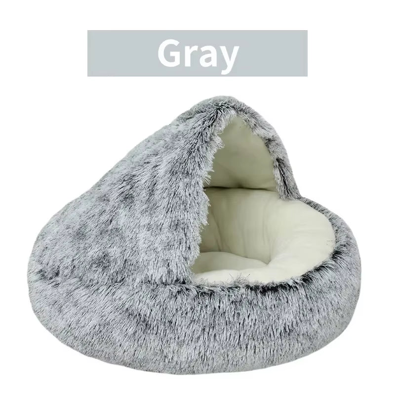 Deluxe Winter Plush Round Cat Bed and Cushion - 2-in-1 Warm Pet Sleep Bag and Nest for Cats and Small Dogs